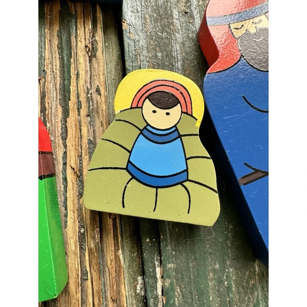 Nativity Wooden Hand Painted Childrens 10 Pieces Xmas Creche Sri Lanka Kids‎